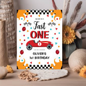 1e verjaardag Boy's Fast One Racing Car Uitnodiging Briefkaart