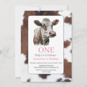 1e Verjaardag Bruin en Wit Koe Kaart (Voorkant)