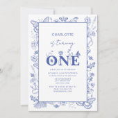 1e verjaardag Chinoiserie Blue wordt één Kaart (Voorkant)