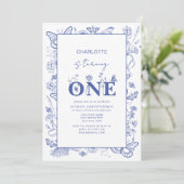 1e verjaardag Chinoiserie Blue wordt één Kaart (Staand voorkant)