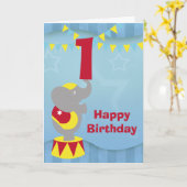 1e Verjaardag Circus Olifant Kaart (Gele Bloem)