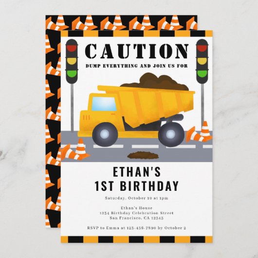 1e verjaardag constructie vrachtwagen partij kaart (Voorkant / Achterkant)