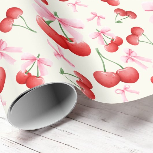 1e Verjaardag Coquette Kersen Bogen Bubble Letters Cadeaupapier