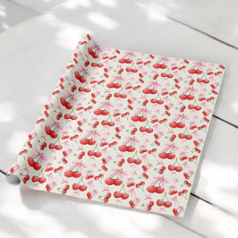 1e Verjaardag Coquette Kersen Bogen Bubble Letters Cadeaupapier