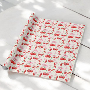 1e Verjaardag Coquette Kersen Bogen Bubble Letters Cadeaupapier