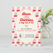 1e Verjaardag Coquette Kersen Bogen Bubble Letters Kaart (Staand voorkant)