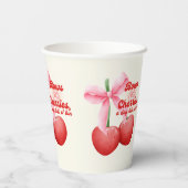 1e Verjaardag Coquette Kersen Bogen Bubble Letters Papieren Bekers (Achterkant)
