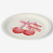 1e Verjaardag Coquette Kersen Bogen Bubble Letters Papieren Bordje (Gekanteld)