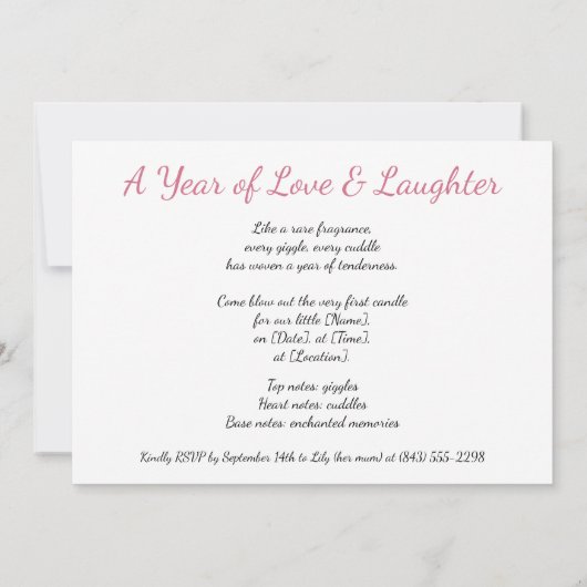 1e verjaardag Couture Blush Parfum Theme Kaart (Achterkant)