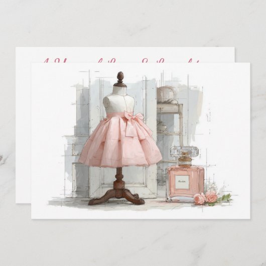 1e verjaardag Couture Blush Parfum Theme Kaart (Voorkant / Achterkant)