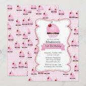 1e verjaardag Cupcake Birthday Party Kaart (Voorkant / Achterkant)