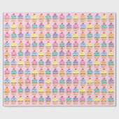 1e Verjaardag Cupcake Roze Geel Schattige Patroon Cadeaupapier (Vlak)