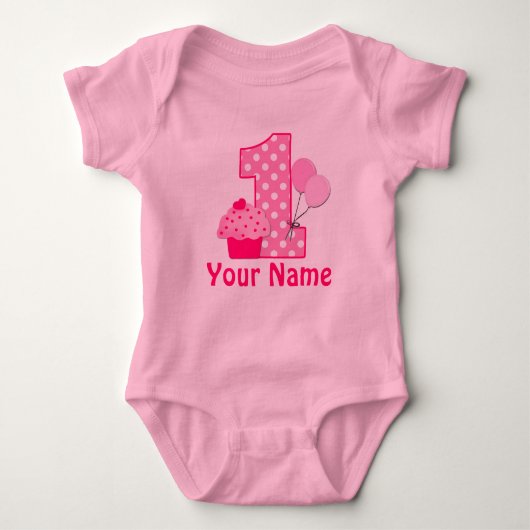 1e verjaardag Cupcake roze gepersonaliseerd Romper (Voorkant)