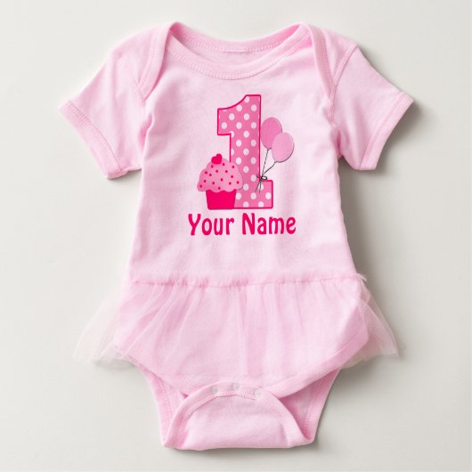 1e verjaardag Cupcake roze gepersonaliseerd Romper (Voorkant)