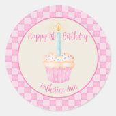 1e Verjaardag Cupcake Sticker (Voorkant)