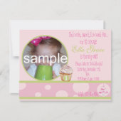 1e verjaardag Cupcake Uitnodiging - roze & groen (Voorkant)