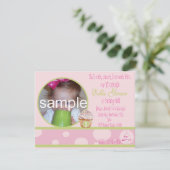1e verjaardag Cupcake Uitnodiging - roze & groen (Staand voorkant)