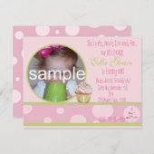 1e verjaardag Cupcake Uitnodiging - roze & groen (Voorkant / Achterkant)