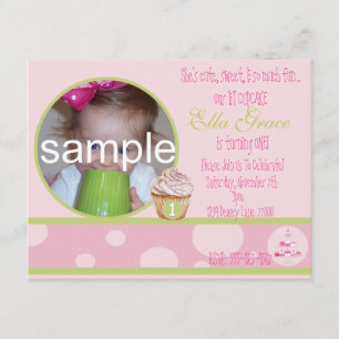 1e verjaardag Cupcake Uitnodiging - roze & groen