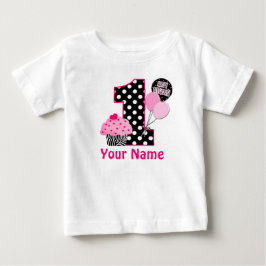 1e verjaardag Cupcake Zebra gepersonaliseerd Shirt