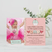 1e verjaardag Cupcakes uitnodiging (Staand voorkant)