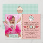 1e verjaardag Cupcakes uitnodiging (Voorkant / Achterkant)