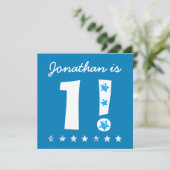 1e Verjaardag Custom Name Blue voor BOY B01 Kaart (Staand voorkant)