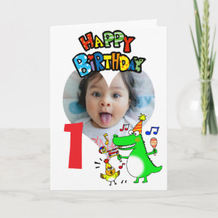 1e verjaardag Cute dierfeest foto Kaart