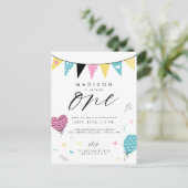 1e verjaardag  | Cute Doodle Birthday Party Briefk Briefkaart (Staand voorkant)