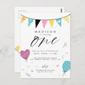 1e verjaardag  | Cute Doodle Birthday Party Briefk Briefkaart (Voorkant / Achterkant)