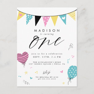 1e verjaardag Cute Doodle Birthday Party Briefk Briefkaart