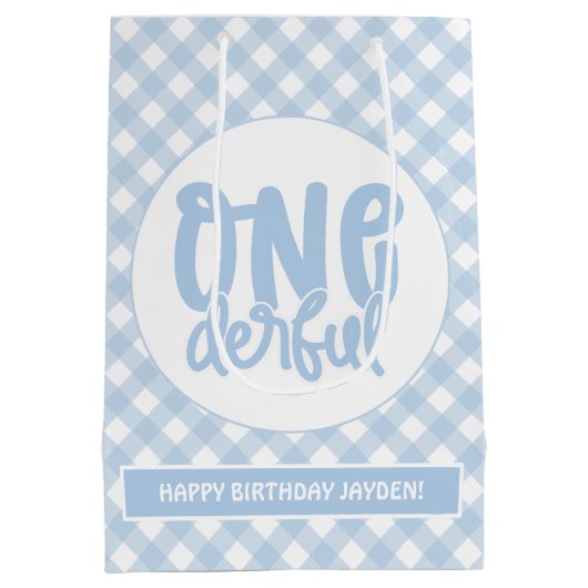 1e verjaardag Cute Pastel Blue nederful Medium Cadeauzakje (Achterkant)