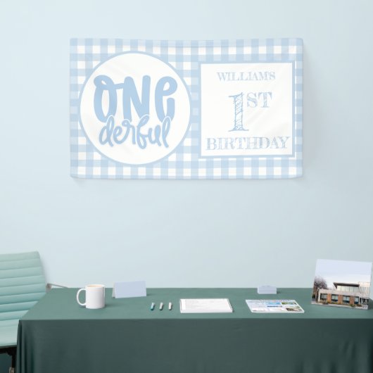 1e verjaardag Cute Pastel Blue nederful Spandoek (Beurs)