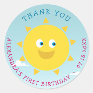 1e verjaardag dank je zon ronde sticker