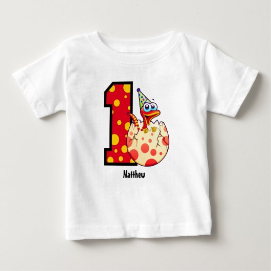 1e verjaardag Dino Egg Custom Baby T-shirt (Voorkant)