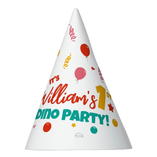 1e verjaardag Dino Party Flat Kleurrijk Feesthoedjes (Rechts)