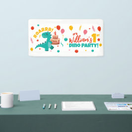 1e verjaardag Dino Party Flat Kleurrijk Spandoek