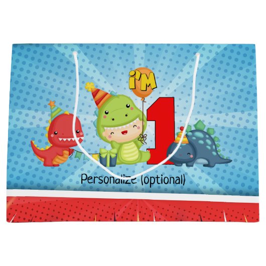 1e verjaardag Dinosaur Party Custom Groot Cadeauzakje (Voorkant)