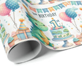 1e Verjaardag Dinosaurus Dino Boy Waterverf Cadeaupapier (Rol Hoek)