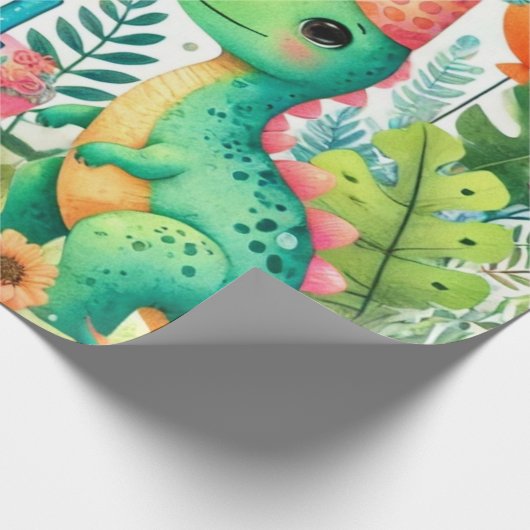 1e Verjaardag Dinosaurus Dino Boy Waterverf Cadeaupapier (Hoek)