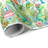 1e Verjaardag Dinosaurus Dino Boy Waterverf Cadeaupapier (Rol Hoek)