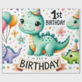 1e Verjaardag Dinosaurus Dino Boy Waterverf Cadeaupapier (Vlak)