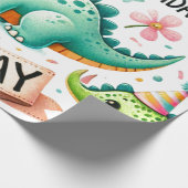 1e Verjaardag Dinosaurus Dino Boy Waterverf Cadeaupapier (Hoek)