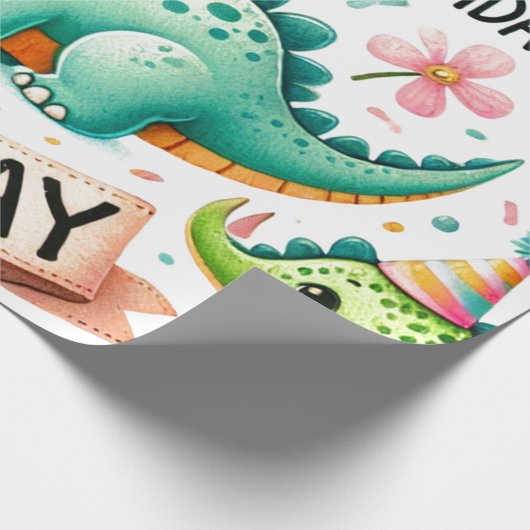 1e Verjaardag Dinosaurus Dino Boy Waterverf Cadeaupapier (Hoek)