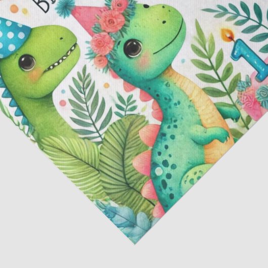 1e Verjaardag Dinosaurus Dino Boy Waterverf Tissuepapier (Detail)