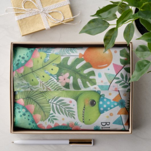 1e Verjaardag Dinosaurus Dino Boy Waterverf Tissuepapier (Geschenk)