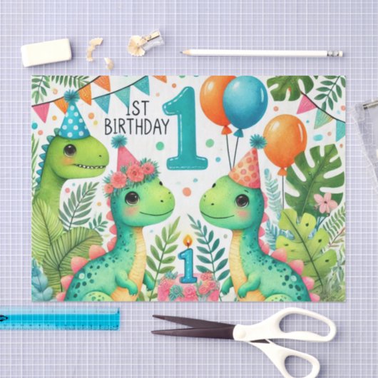 1e Verjaardag Dinosaurus Dino Boy Waterverf Tissuepapier (Craft)