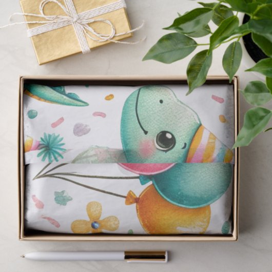 1e Verjaardag Dinosaurus Dino Boy Waterverf Tissuepapier (Geschenk)