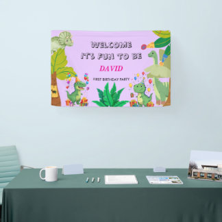 1e verjaardag dinosaurus Minimaal baby jongen Spandoek