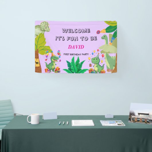 1e verjaardag dinosaurus Minimaal baby jongen Spandoek (Beurs)